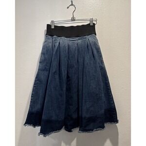 Jijil Size 26 Pleated Denim A Line Skirt Pockets Raw Frayed Hem Art To Wear Boho